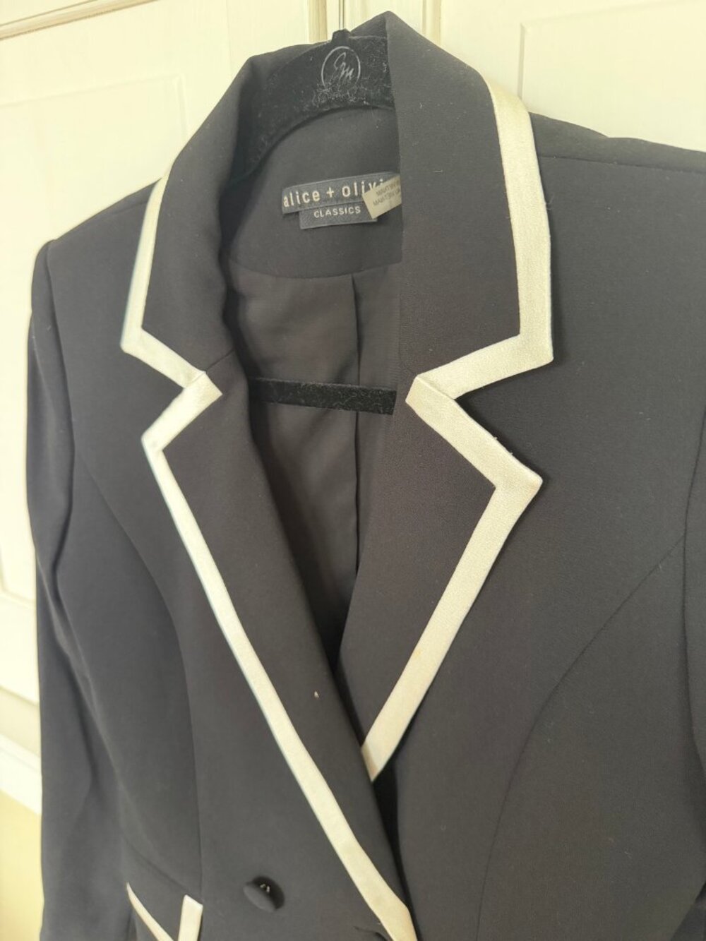 Alice + Olivia Kyrie Piped Tuxedo Blazer Dress Black White Trim Size 2